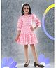 Sweety NX Cotton Blend Woven Three Fourth Sleeves Geometric Printed Stones Embellished Belt Detailed Dress - Pink