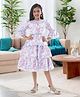 Sweety NX Cotton Blend Woven Three Fourth Sleeves Floral Printed & Applique Detailed Dress - Lavender