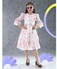 Sweety NX Cotton Blend Woven Three Fourth Sleeves Floral Printed & Applique Detailed Dress - Pink