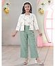 Sweety NX Cotton Blend Woven Solid Top & Palazzo Set With Three Fourth Sleeves Floral Embroidered Jacket - Green
