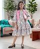 Sweety NX Cotton Woven Three Fourth Peasant Sleeves Floral Printed Tiered Dress With Beads Embellished Applique Detailed Jacket - Pink