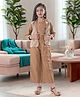 Sweety NX Cotton Blend Woven Solid Top & Palazzo Set With Three Fourth Sleeves Abstract Embroidered Jacket - Brown