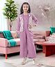Sweety NX Cotton Blend Woven Solid Top & Palazzo Set With Three Fourth Sleeves Abstract Embroidered Jacket - Purple