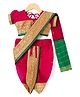 Bhartiya Paridhan Silk Woven with Half Puffed Sleeves Blouse And Floral Zari Bordered Nauvari Saree - Dark Pink & Green
