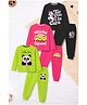 Trampoline Cotton Blend Knit Pack Of 3 Full Sleeves Unicorn Panda & Typography Printed Tees & Pajamas Night Suits - Pink Black & Green