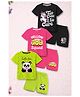Trampoline Cotton Blend Knit Pack Of 3 Full Sleeves Unicorn Panda & Typography Printed Tees & Shorts Set - Pink Black & Green