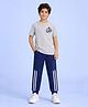 Trampoline Cotton Blend Knit Half Sleeves Level Up Text Printed Tee & Joggers Set - Grey & Blue