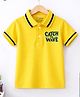 Trampoline Cotton Blend Knit Half Sleeves Catch The Wave Text Printed Polo Tee - Yellow