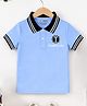 Trampoline Cotton Blend Knit Half Sleeves Typography Printed Polo Tee - Light Blue
