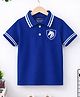 Trampoline Cotton Blend Knit Half Sleeves Horse Printed Polo Tee - Navy Blue
