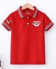 Trampoline Cotton Blend Knit Half Sleeves Thurday Night Moto Cross Text Printed Polo Tee - Red