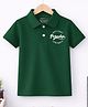 Trampoline Cotton Blend Knit Half Sleeves Paradise Text Printed Polo Tee - Green