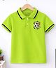 Trampoline Cotton Blend Knit Half Sleeves League Champs Text Printed Polo Tee - Lime Green