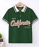 Trampoline Cotton Blend Knit Half Sleeves California Text Printed Polo Tee - Dark Green