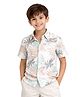Kuchipoo Cotton Blend Knit Half Sleeves Leaves Printed Shirt - Beige & White