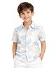 Kuchipoo Cotton Blend Knit Half Sleeves Leaves Printed Shirt - Blue & White