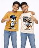 Kuchipoo Cotton Blend Knit Pack Of 2 Half Sleeves Boy & Radio Printed Tees - Mustard & Off White