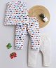 BAATCHEET Cotton Woven Sleeveless Elephant Printed Jhabla & Pajamas Set - White