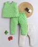 BAATCHEET Cotton Woven Sleeveless Striped Coordinating Jhabla & Pajamas Set - Green