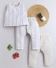 BAATCHEET Cotton Woven Sleeveless Striped Coordinating Jhabla & Pajamas Set - Yellow