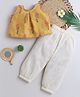 BAATCHEET Cotton Woven Sleeveless Floral Printed Thread Work Embroidered Sequins Embellished Top & Pants Set - Yellow