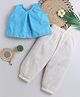 BAATCHEET Cotton Woven Sleeveless Thread Work Embroidered Sequins Embellished Top & Pants Set - Blue