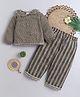 BAATCHEET Cottton Woven Three Fourth Sleeves Geometric  Printed Gota Lace Embellished Peter Pan Collar Top & Pant Set - Beige