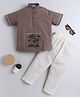 BAATCHEET Cotton Woven Half Sleeves Birds Embroidered Piping Detailed Kurta & Pyjama Set - Brown
