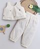 BAATCHEET Cottton Woven Sleeveless Floral Embroidered Beads & Lace Embellished Top & Pants Set - Off White