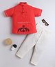 BAATCHEET Cotton Woven  Half Sleeves Elephant Printed Piping Detailed Kurta & Pyjama Set - Rust