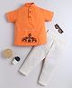 BAATCHEET Cotton Woven  Half Sleeves Elephant Printed Piping Detailed Kurta & Pyjama Set - Orange