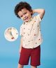 Babyhug 100% Cotton Woven Half Sleeves Tropical Theme Printed Shirt & Shorts Set - Red & White