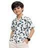 Kuchipoo Cotton Blend Knit Half Sleeves Abstract Printed Shirt - White & Green