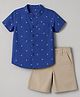 Babyhug 100% Cotton Knit Half Sleeves Nautical Theme Printed Shirt & Shorts Set - Blue & Beige