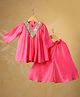 Casa Ninos Chanderi Woven Three Fourth Sleeves Lace Embellished Kurti & Palazzo Set - Pink