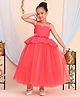 Toy Balloon Kids Satin Woven Sleeveless Glitter & Floral Applique Detailed Gown - Red
