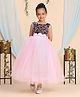 Toy Balloon Kids Satin Woven Sleeveless Sequins Embellished   Floral Applique Detailed Gown -  Pink