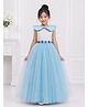Toy Balloon Kids Satin Woven Sleeveless Glittered Polka Dots Printed & Floral Applique Detailed Gown - Sky Blue