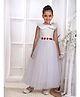 Toy Balloon Kids Satin Woven Sleeveless Glittered Polka Dots Printed & Floral Applique Detailed Gown - White