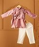 Casa Ninos Tissue Woven Full Sleeves Solid Side Tie Up Kurta  & Pyjama Set - Pink
