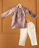 Casa Ninos Tissue Woven Full Sleeves Solid Kurta & Pyjama Set - Purple