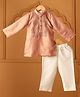 Casa Ninos Tissue Woven Full Sleeves Solid Kurta & Pyjama Set - Peach