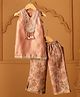Casa Ninos Tissue Woven Sleeveless Tassel Detailed Kurti & Palazzo Set With Dupatta Set - Peach