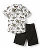 Babyhug Cotton Woven Half Sleeves  Shirt & Shorts Set with Jungle Safari Theme Print - Olive Green & White