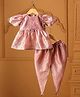 Casa Ninos Tissue Woven Half Sleeves Shimmer Detailed & Textured Top & Dhoti Set - Pink