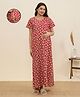MomToBe Cotton Woven Half Sleeves Floral Printed Maternity  Nighty With Side Zipper Nursing Access - Tomato Red