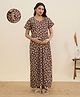 MomToBe Cotton Woven Half Sleeves Floral Printed Maternity  Nighty With Side Zipper Nursing Access - Cherry Wine
