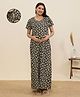MomToBe Cotton Woven Half Sleeves Floral Printed Maternity  Nighty With Side Zipper Nursing Access - Raven Black