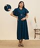 MomToBe Cotton Woven Half Flutter Sleeves Solid Maternity Dress With Side Zipper Nursing Access - Teal Blue