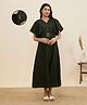 MomToBe Cotton Woven Half  Sleeves Solid Maternity Dress With Side Zipper Nursing Access - Deep Olive